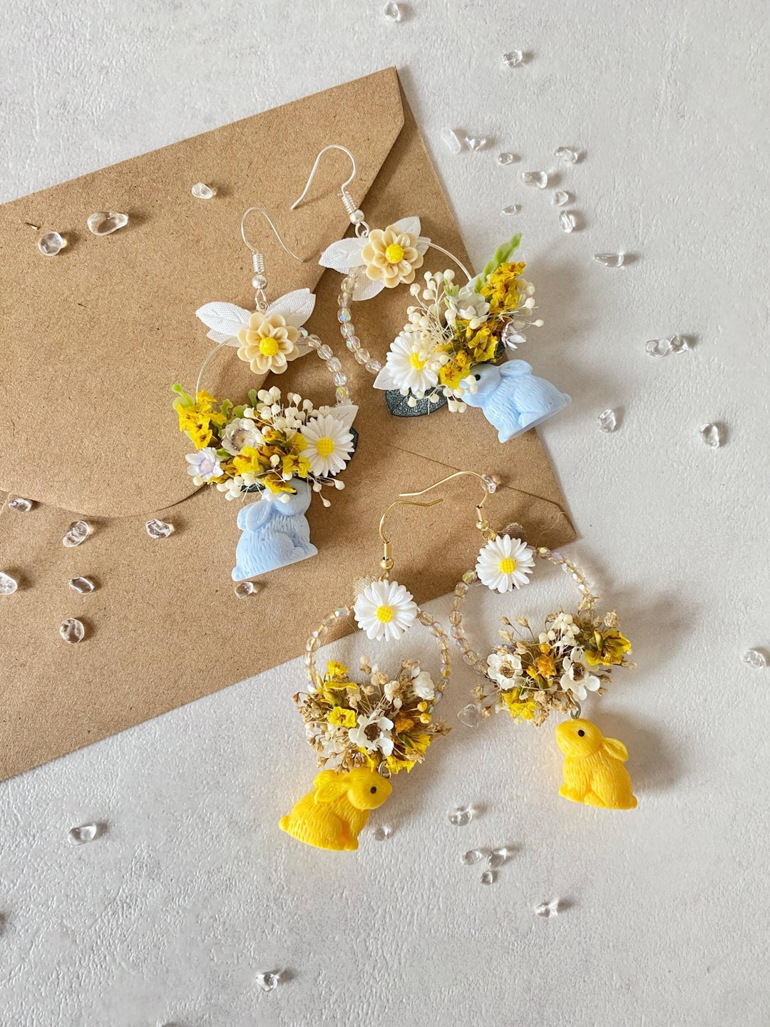 Bunny Flower Circle Earrings: Handmade Cottagecore Jewelry – handmade floral hair accessory by magaela