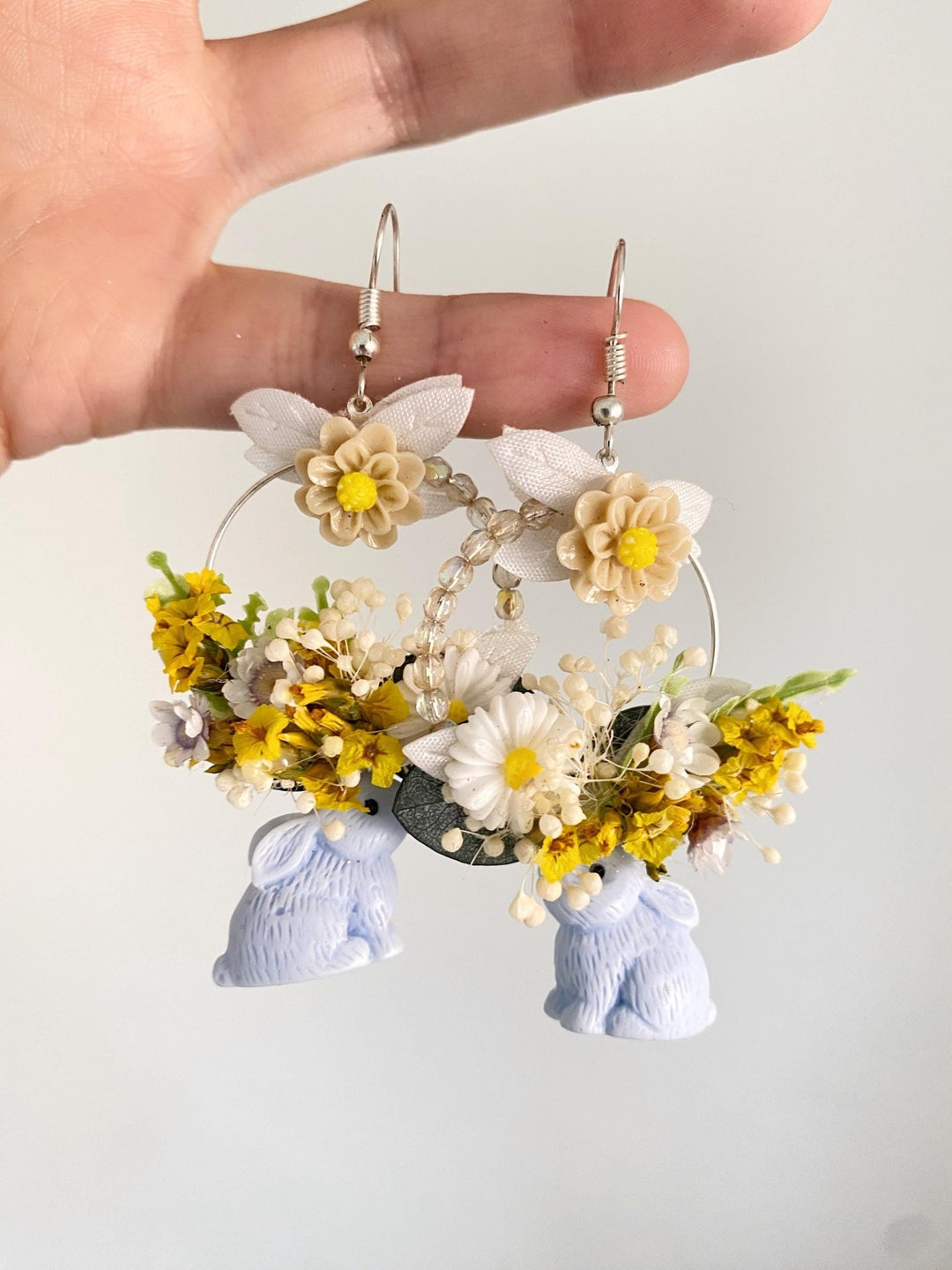 Bunny Flower Circle Earrings: Handmade Cottagecore Jewelry – handmade floral hair accessory by magaela