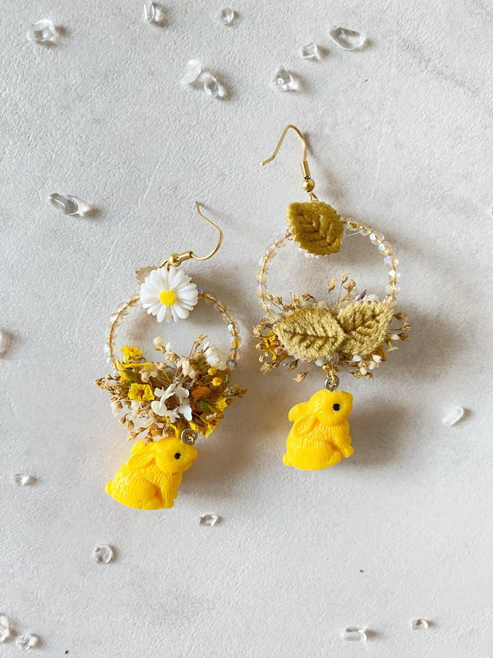 Bunny Flower Circle Earrings: Handmade Cottagecore Jewelry – handmade floral hair accessory by magaela