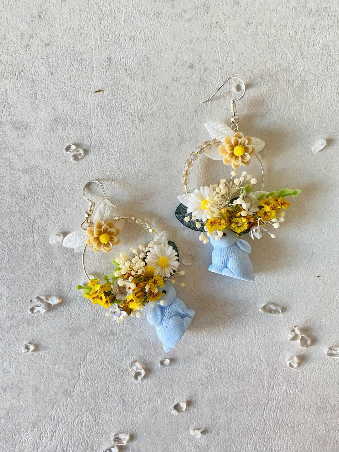 Bunny Flower Circle Earrings: Handmade Cottagecore Jewelry – handmade floral hair accessory by magaela