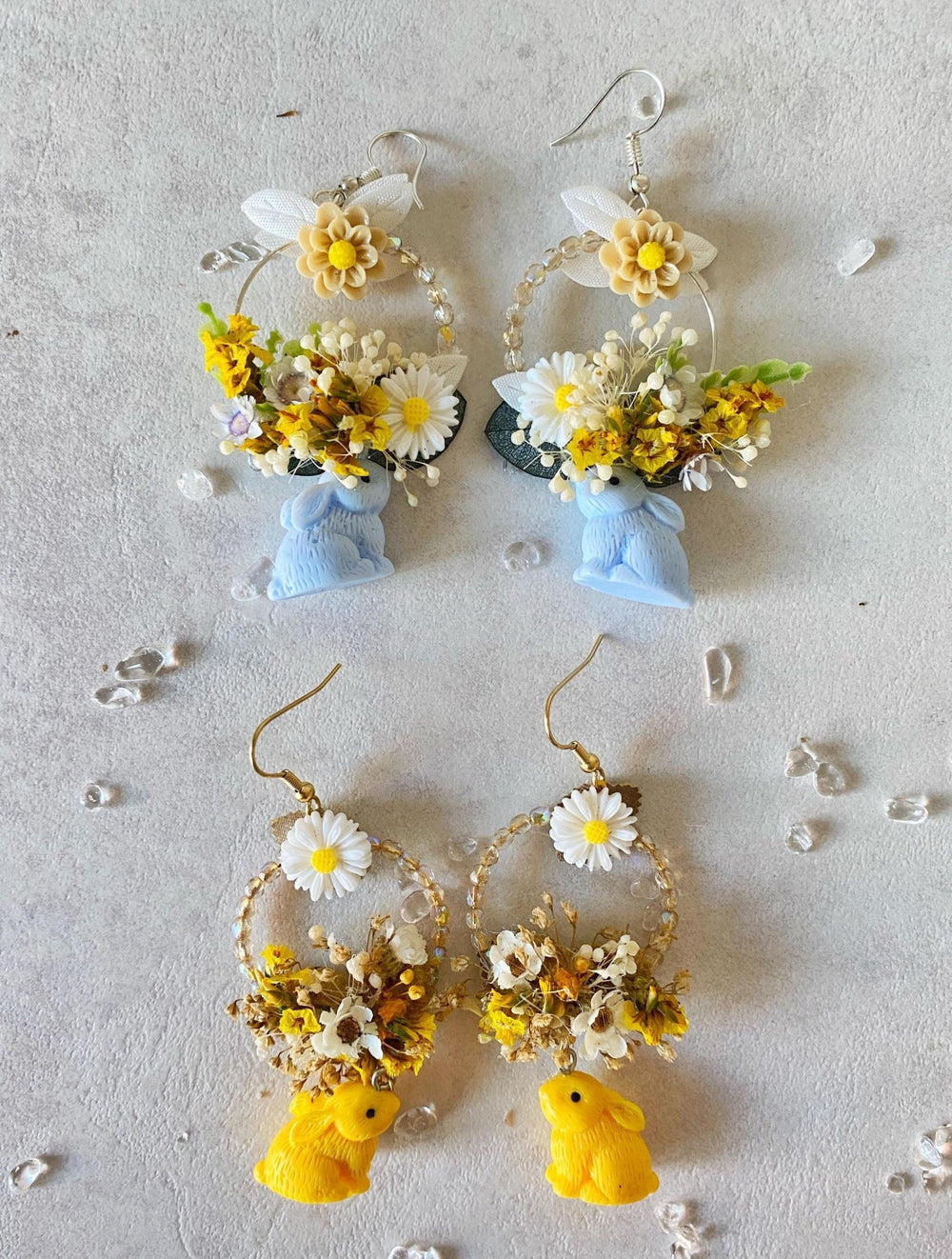 Bunny Flower Circle Earrings: Handmade Cottagecore Jewelry – handmade floral hair accessory by magaela