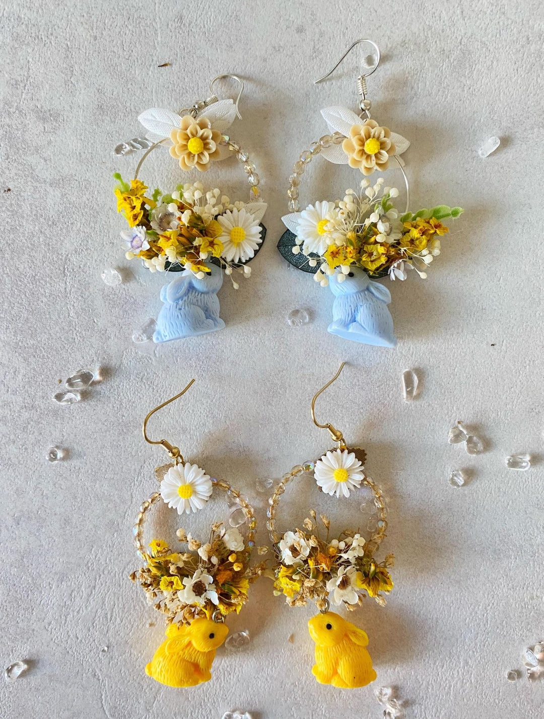 Bunny Flower Circle Earrings: Handmade Cottagecore Jewelry – handmade floral hair accessory by magaela