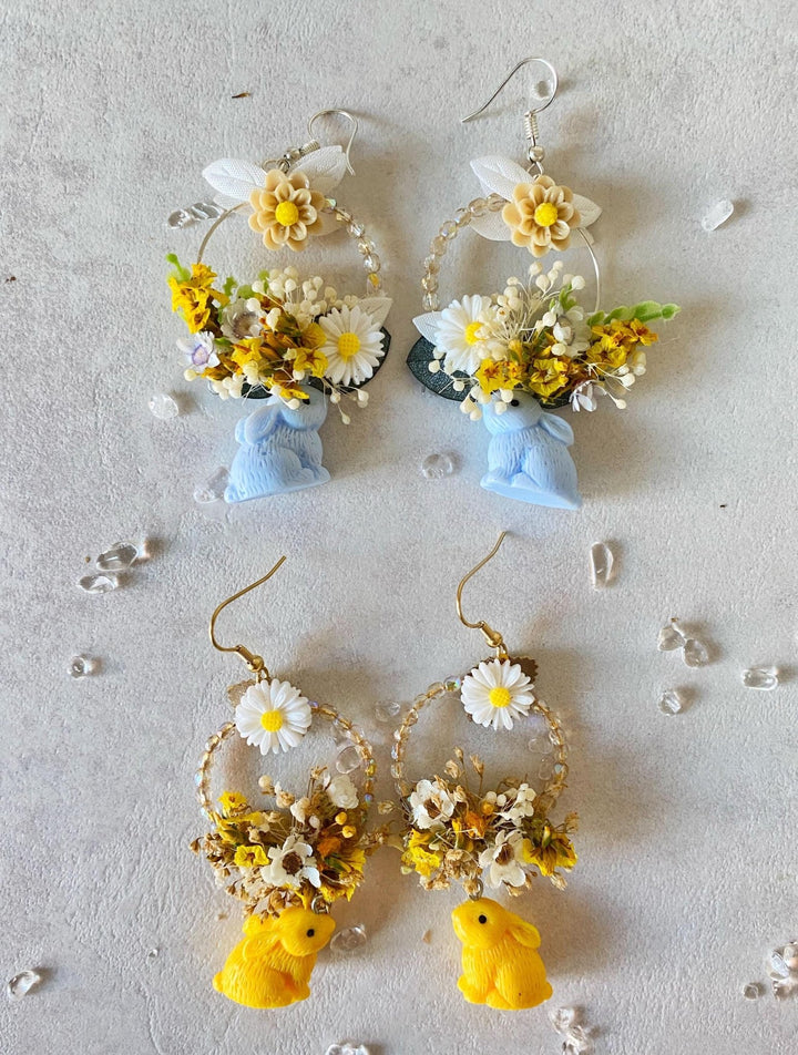 Bunny Flower Circle Earrings: Handmade Cottagecore Jewelry – handmade floral hair accessory by magaela
