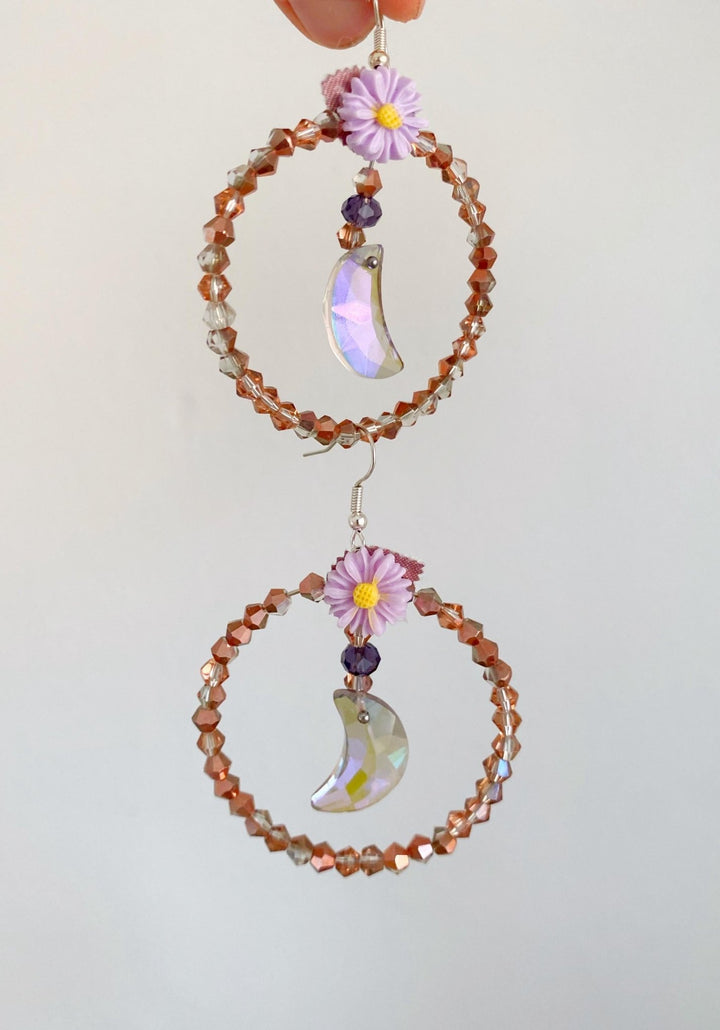 Pale Purple Moon Earrings: Beaded Cottagecore Jewelry – handmade floral hair accessory by magaela