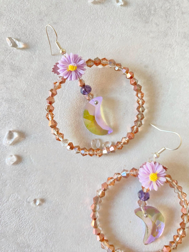 Pale Purple Moon Earrings: Beaded Cottagecore Jewelry – handmade floral hair accessory by magaela