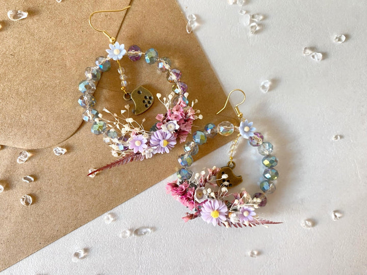 Pastel Bird Circle Earrings: Handmade Beaded Cottagecore Jewelry – handmade floral hair accessory by magaela