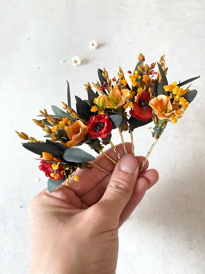 Autumn Poppy Hair Pins: Boho Wedding Hair Clips – handmade floral hair accessory by magaela