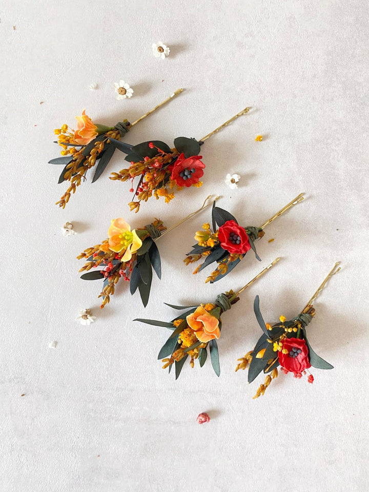 Autumn Poppy Hair Pins: Boho Wedding Hair Clips – handmade floral hair accessory by magaela