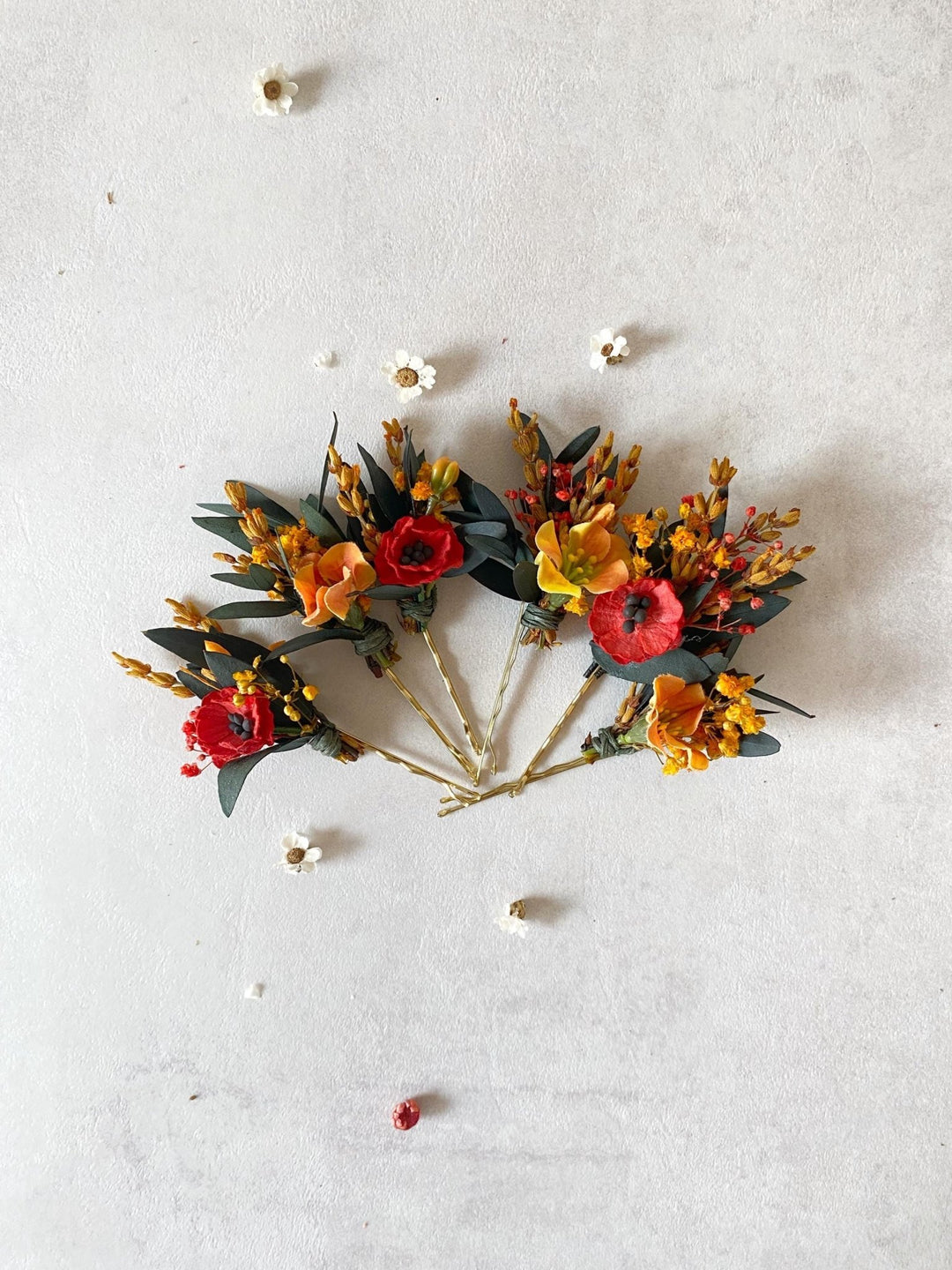 Autumn Poppy Hair Pins: Boho Wedding Hair Clips – handmade floral hair accessory by magaela