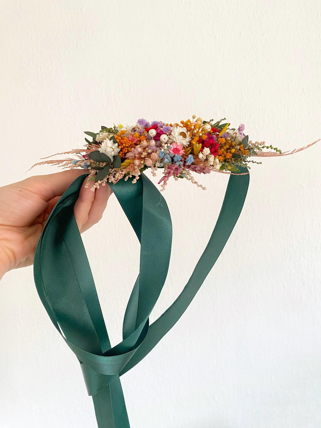Preserved Flower Bridal Belt: Colorful Meadow Wedding Sash – handmade floral hair accessory by magaela