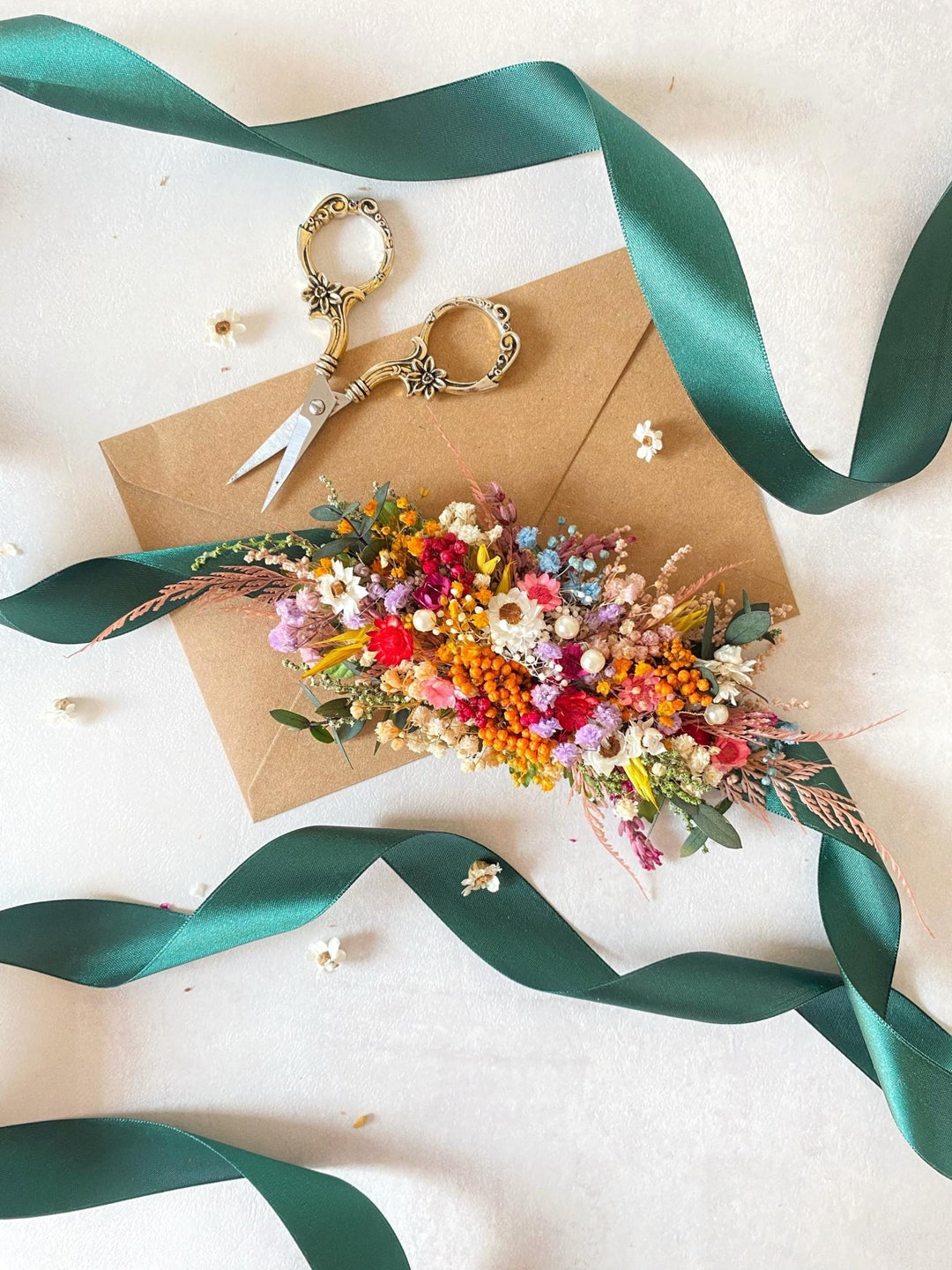 Preserved Flower Bridal Belt: Colorful Meadow Wedding Sash – handmade floral hair accessory by magaela