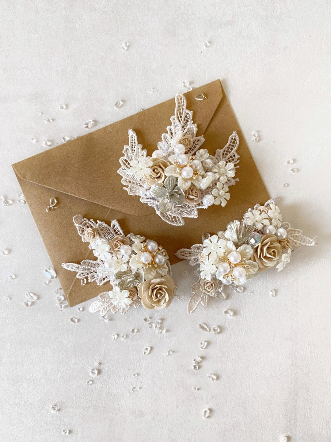 Glamour Flower Brooch: Vintage Style Pearls & Lace - Mocha Mousse – handmade floral hair accessory by magaela