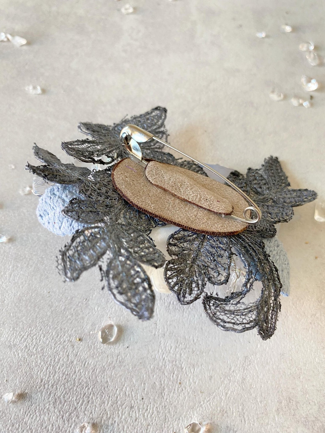 Glamour Flower Brooch with Moon: Romantic DG Style Brooch – handmade floral hair accessory by magaela