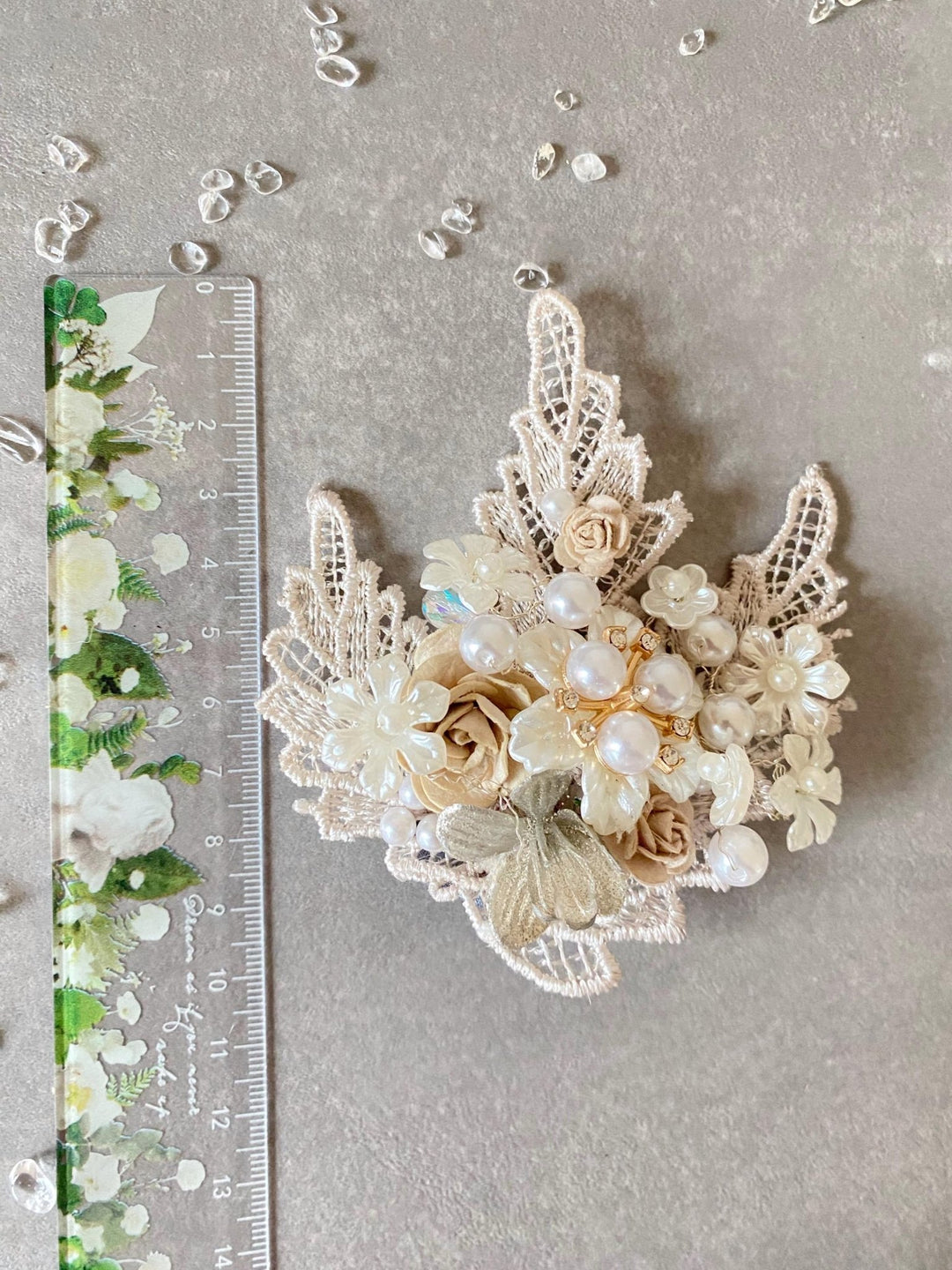 Glamour Flower Brooch: Vintage Style Pearls & Lace - Mocha Mousse – handmade floral hair accessory by magaela