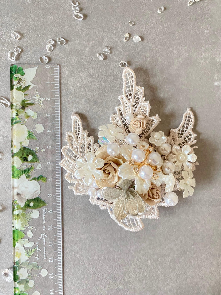 Glamour Flower Brooch: Vintage Style Pearls & Lace - Mocha Mousse – handmade floral hair accessory by magaela