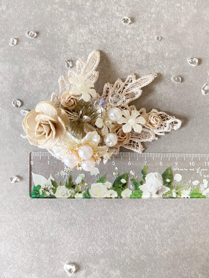 Glam Flower Hair Clip: Bridal Pearl & Lace Barrette – handmade floral hair accessory by magaela