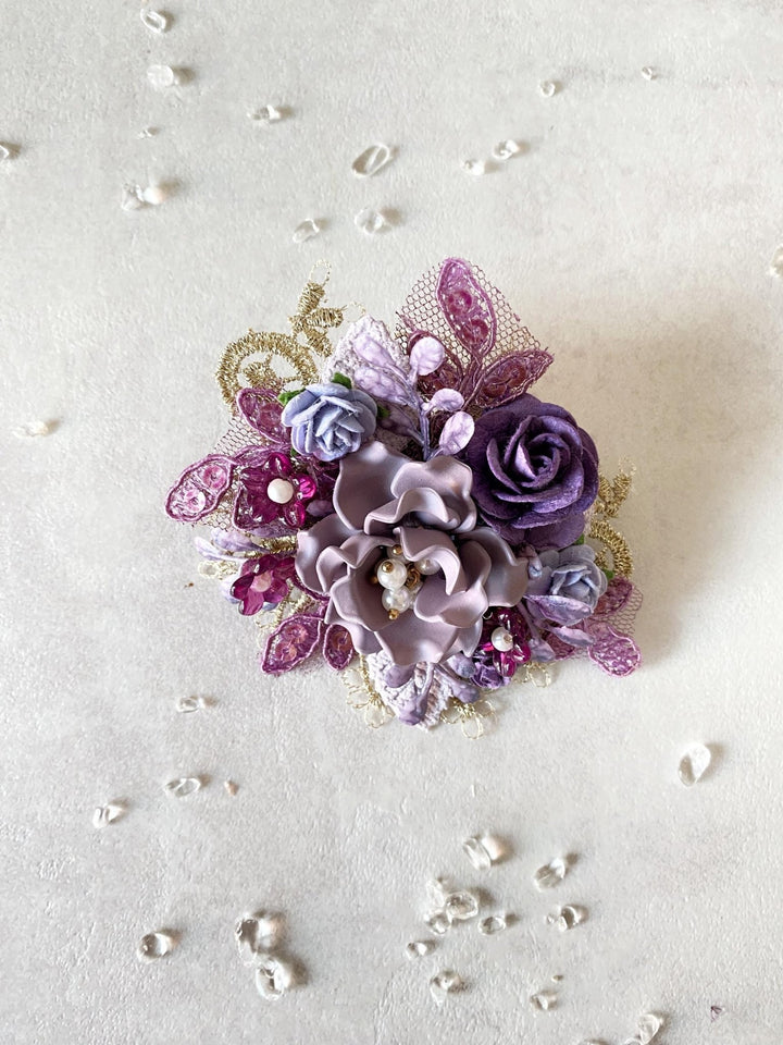 Purple Glam Flower Brooch: Luxury Floral Jewelry with Pearls & Lace (Limited Edition) – handmade floral hair accessory by magaela