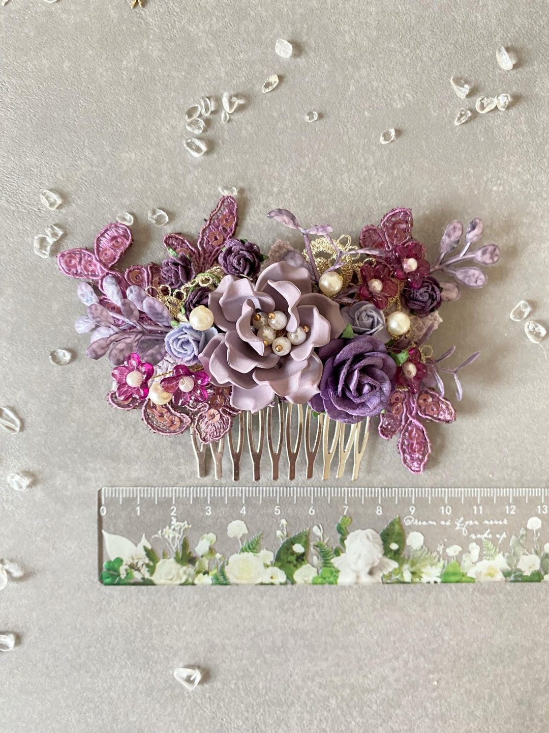 Glam Purple Flower Hair Comb: Luxury Bridal Hair Jewelry – handmade floral hair accessory by magaela
