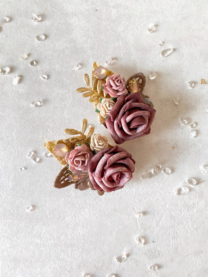 Glam Flower Shoe Clips: Old Pink Wedding Bridal Accessory – handmade floral hair accessory by magaela