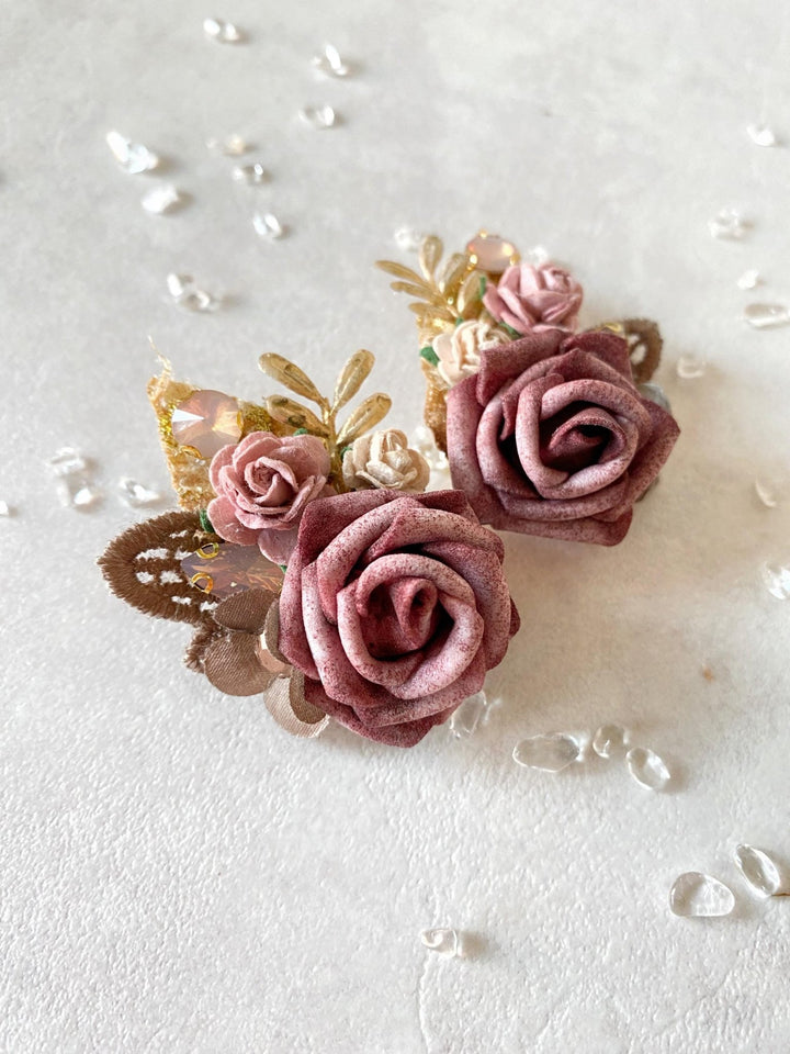 Glam Flower Shoe Clips: Old Pink Wedding Bridal Accessory – handmade floral hair accessory by magaela