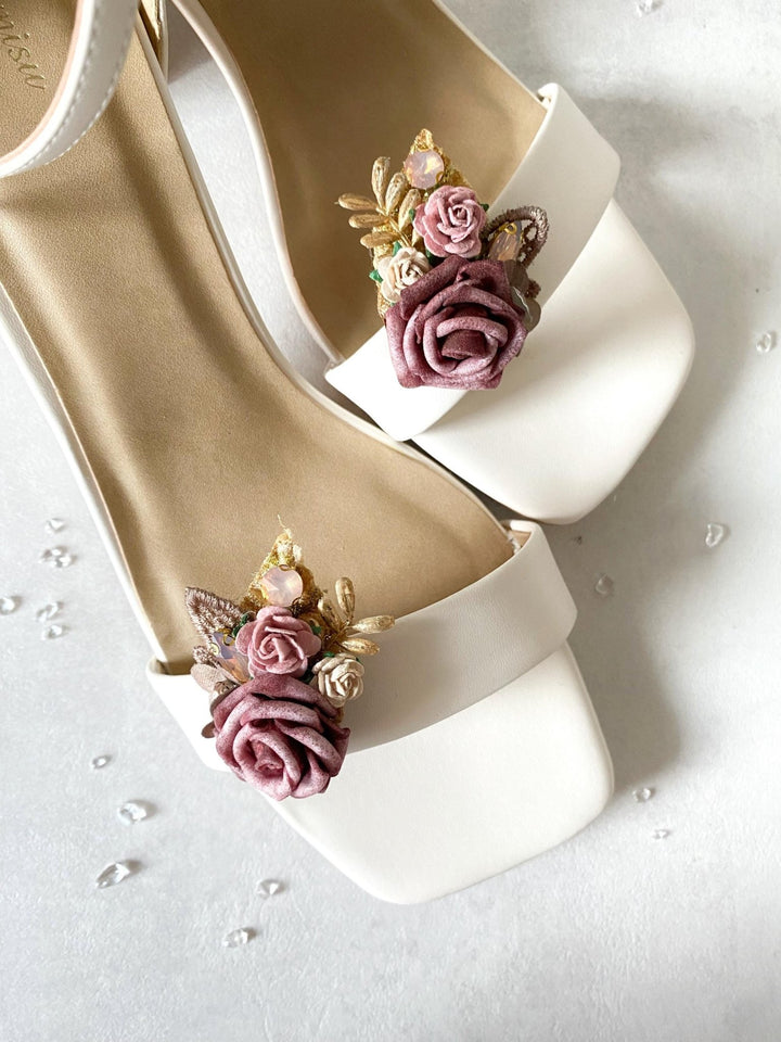 Glam Flower Shoe Clips: Old Pink Wedding Bridal Accessory – handmade floral hair accessory by magaela