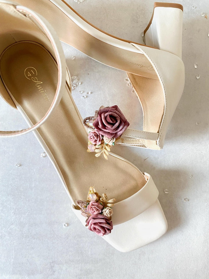 Glam Flower Shoe Clips: Old Pink Wedding Bridal Accessory – handmade floral hair accessory by magaela