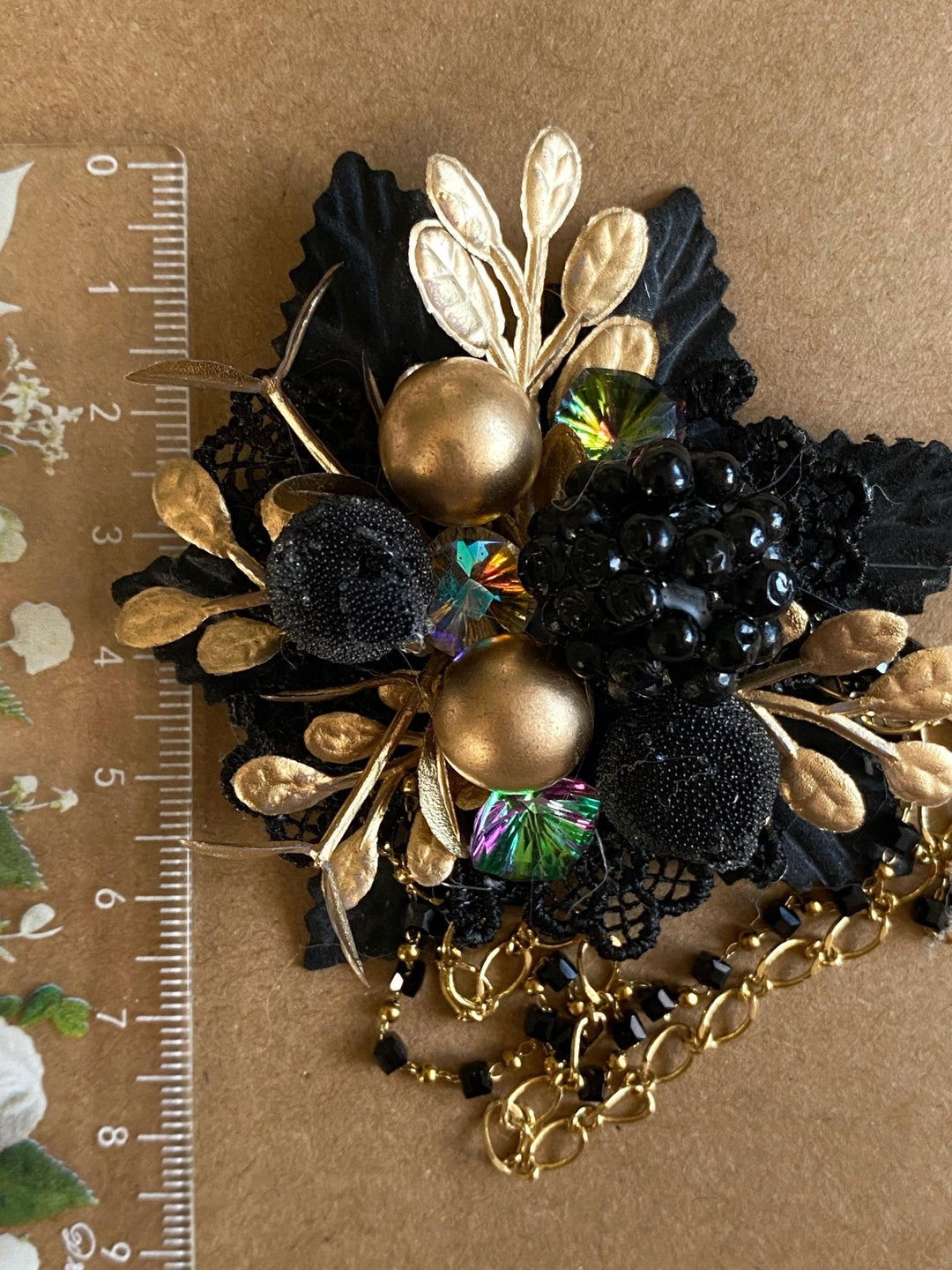 Black & Gold Glamour Flower Brooch - Magaela Limited Edition – handmade floral hair accessory by magaela