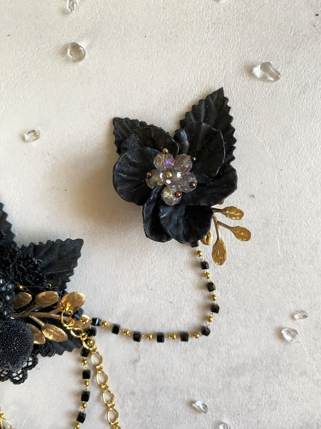 Black & Gold Glamour Flower Brooch - Magaela Limited Edition – handmade floral hair accessory by magaela