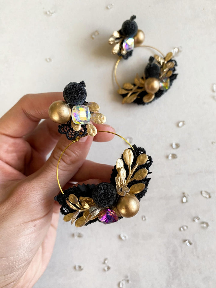 Gold Flower Circle Earrings: Bridal Jewelry, Blackberries – handmade floral hair accessory by magaela