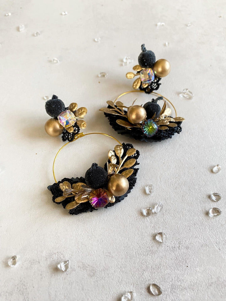Gold Flower Circle Earrings: Bridal Jewelry, Blackberries – handmade floral hair accessory by magaela