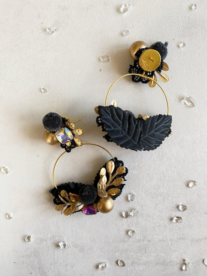 Gold Flower Circle Earrings: Bridal Jewelry, Blackberries – handmade floral hair accessory by magaela