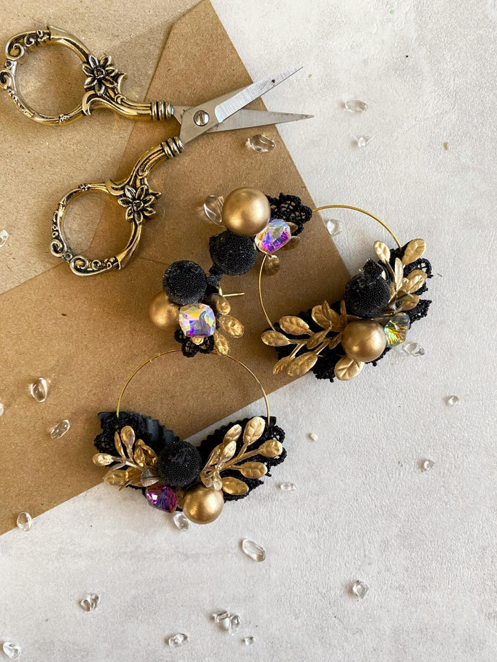 Gold Flower Circle Earrings: Bridal Jewelry, Blackberries – handmade floral hair accessory by magaela