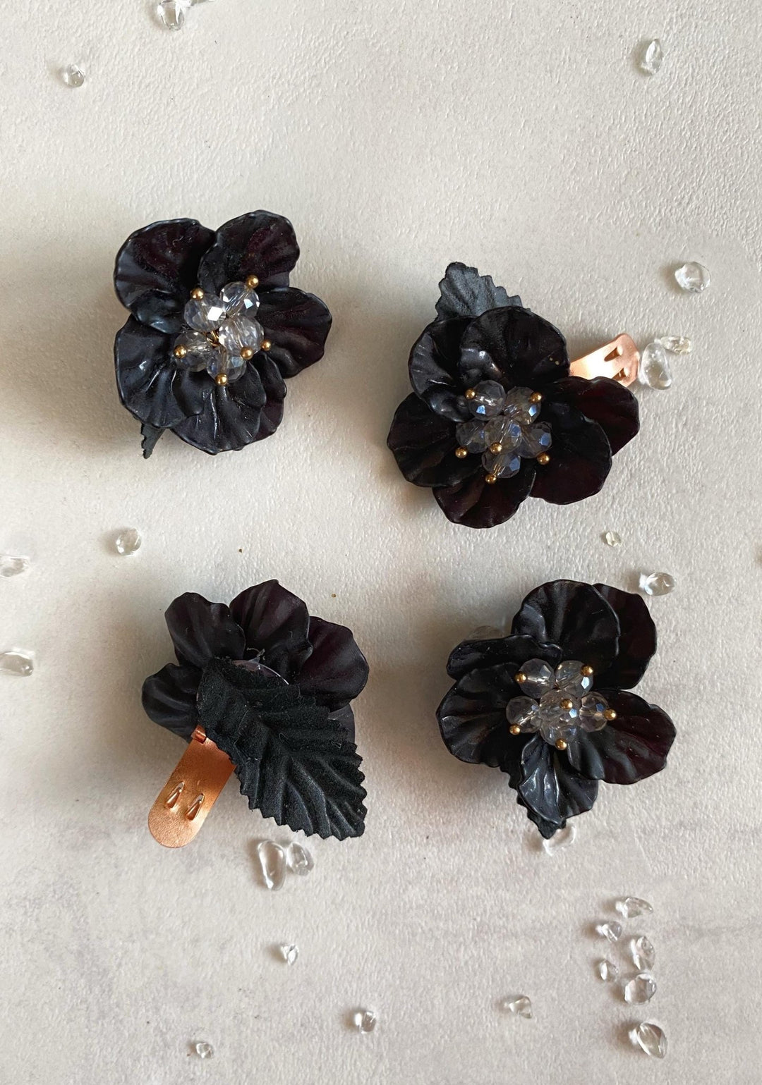 Black Floral Shoe Clips: Glam Wedding Bridal Shoe Decoration – handmade floral hair accessory by magaela