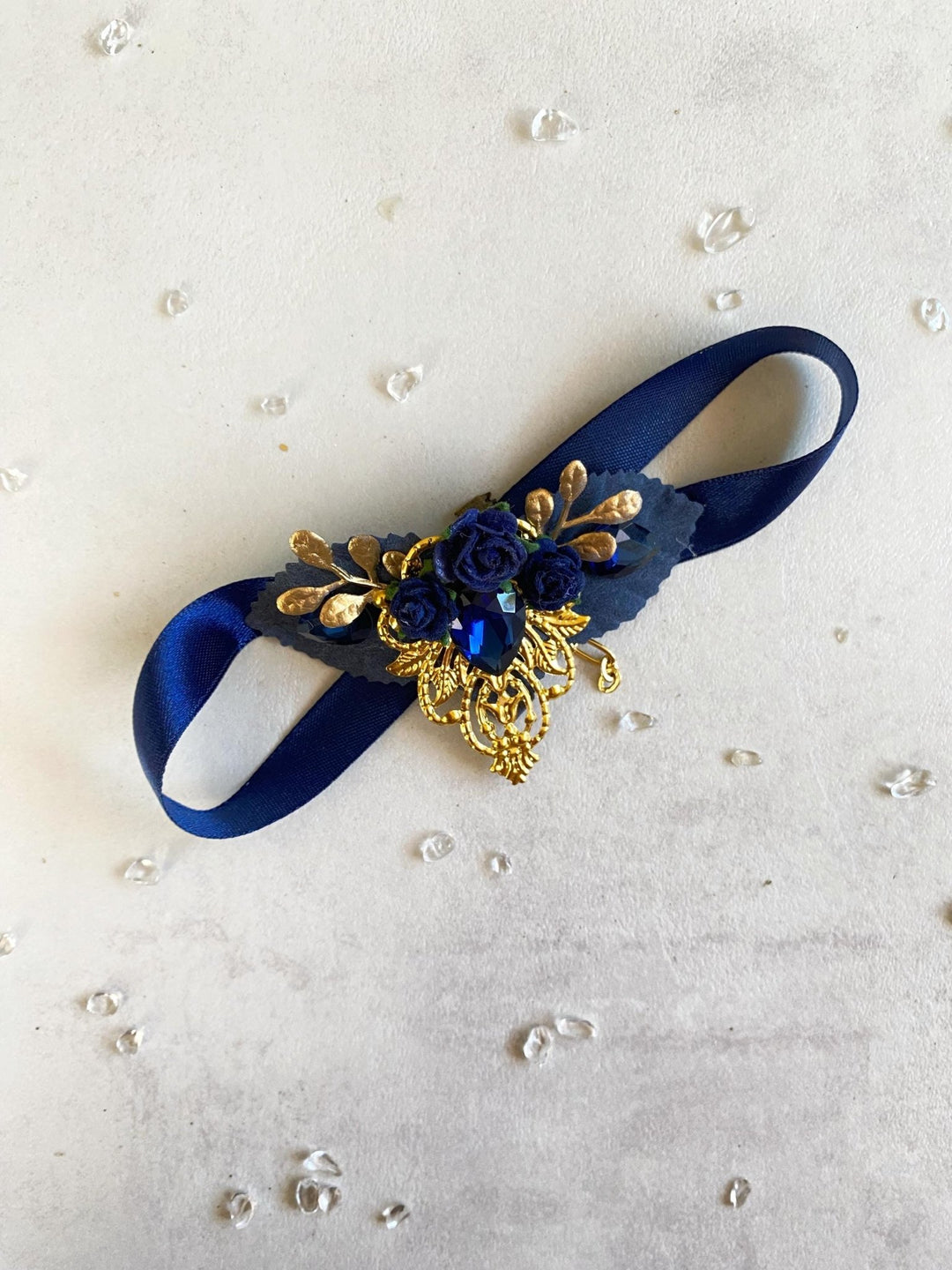Royal Blue & Gold Glam Choker Necklace: Gothic Wedding Jewelry – handmade floral hair accessory by magaela