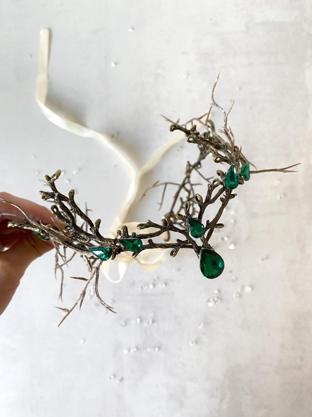 Emerald Green Fairy Crown: Woodland Wedding Bridal Tiara – handmade floral hair accessory by magaela