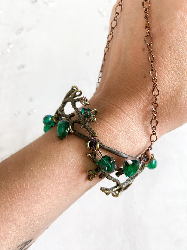 Emerald Green Floral Bracelet with Ring: Woodland Fairy Jewelry – handmade floral hair accessory by magaela