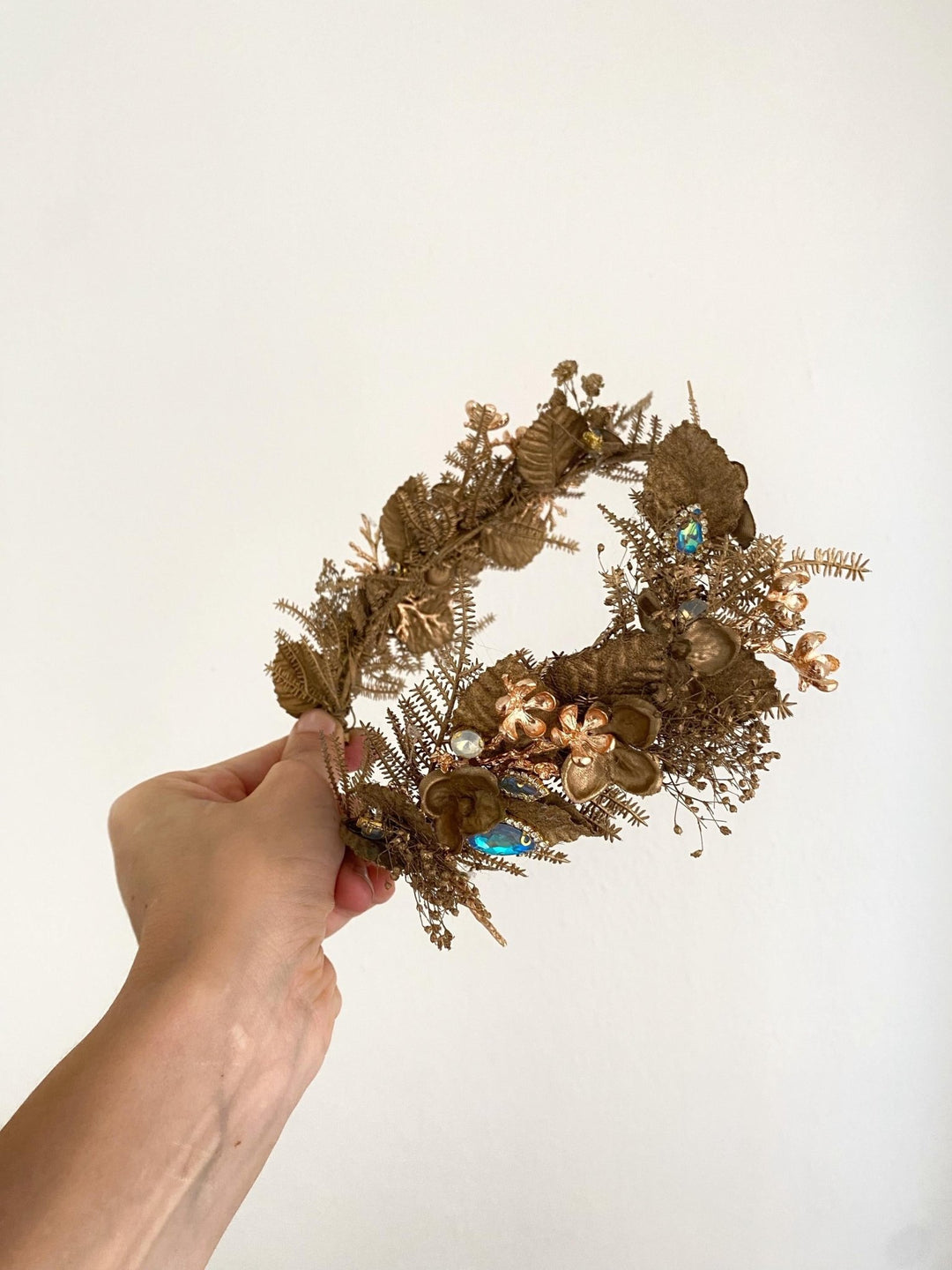 Gold Flower Crown: Glamour Bridal Tiara, Fantasy Wedding Jewelry – handmade floral hair accessory by magaela