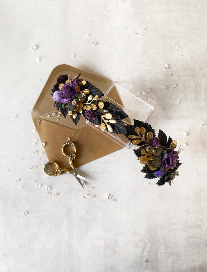 Purple Flower Tiara: Glamour Bridal Crown, Fantasy Wedding – handmade floral hair accessory by magaela
