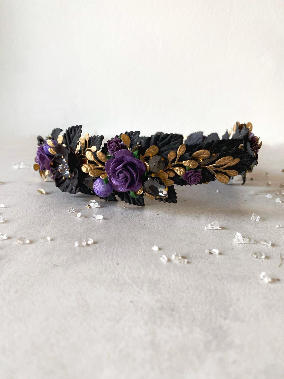 Purple Flower Tiara: Glamour Bridal Crown, Fantasy Wedding – handmade floral hair accessory by magaela