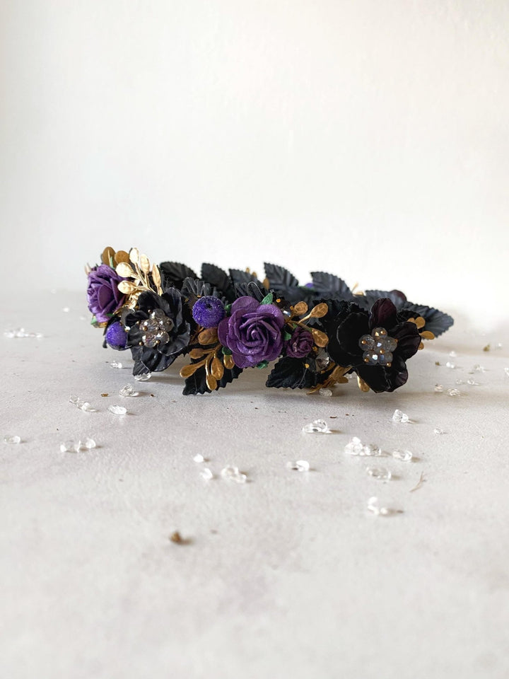 Purple Flower Tiara: Glamour Bridal Crown, Fantasy Wedding – handmade floral hair accessory by magaela