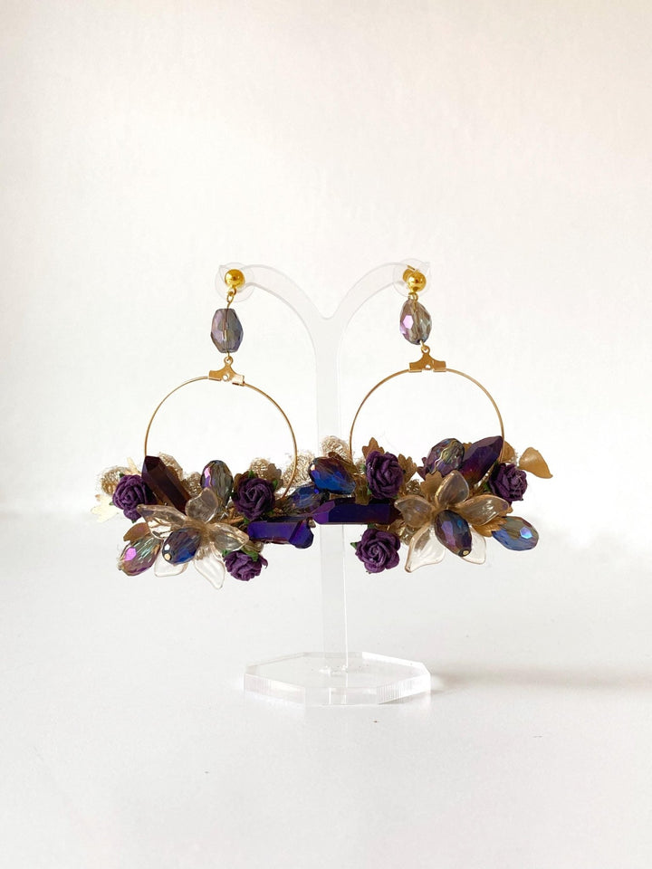 Purple & Gold Crystal Flower Earrings: Glam Bridal Jewelry – handmade floral hair accessory by magaela