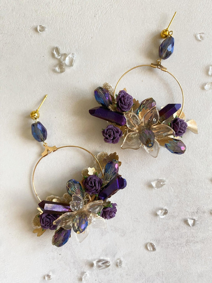 Purple & Gold Crystal Flower Earrings: Glam Bridal Jewelry – handmade floral hair accessory by magaela