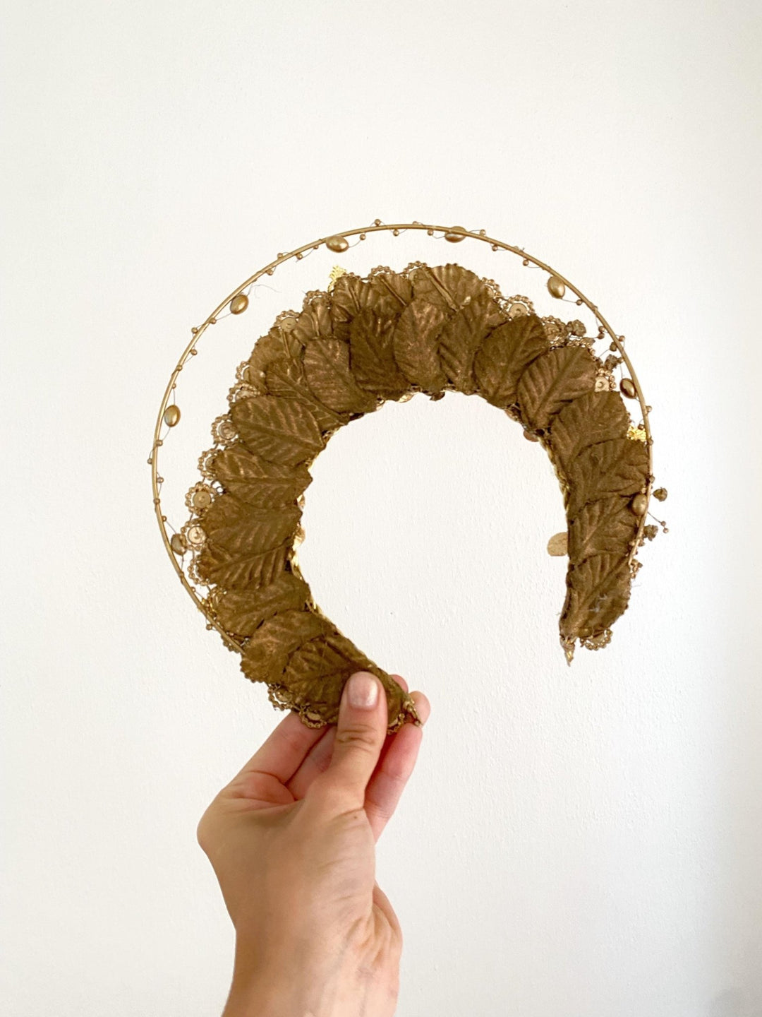 Luxury Golden Bridal Crown: Couture Flower Hair Jewelry – handmade floral hair accessory by magaela