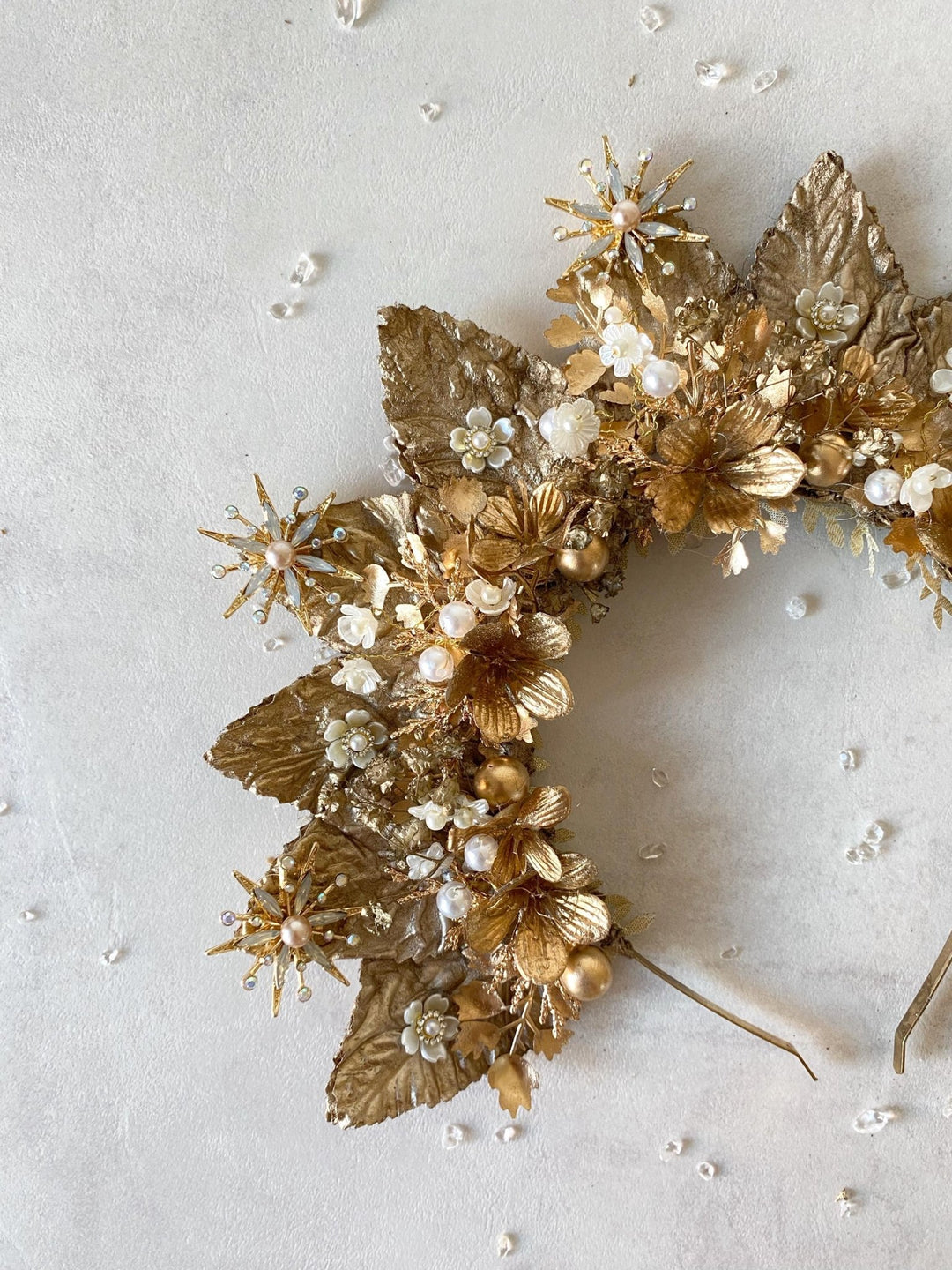 Gold Halo Crown: Luxury Bridal Headpiece, Couture Wedding – handmade floral hair accessory by magaela