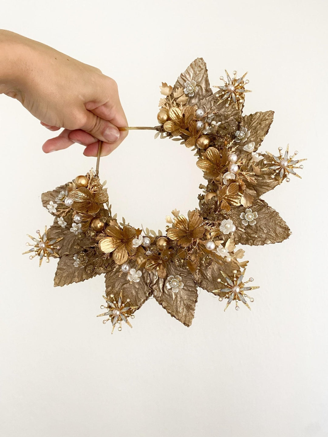 Gold Halo Crown: Luxury Bridal Headpiece, Couture Wedding – handmade floral hair accessory by magaela