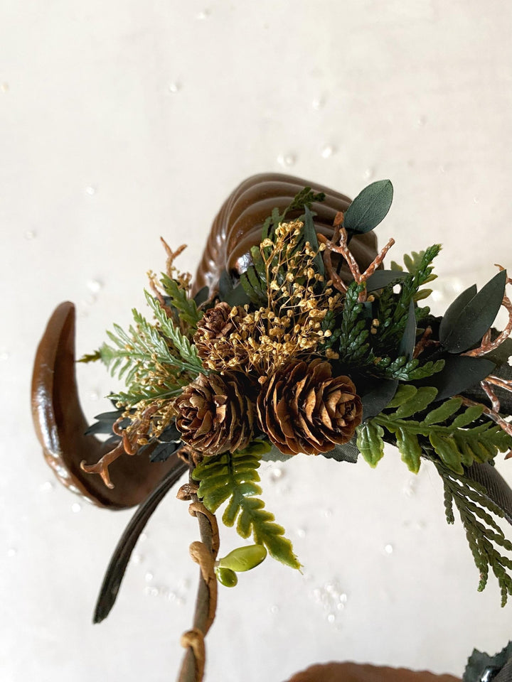 Woodland Horns Crown: Pagan Tiara Headband for Halloween – handmade floral hair accessory by magaela