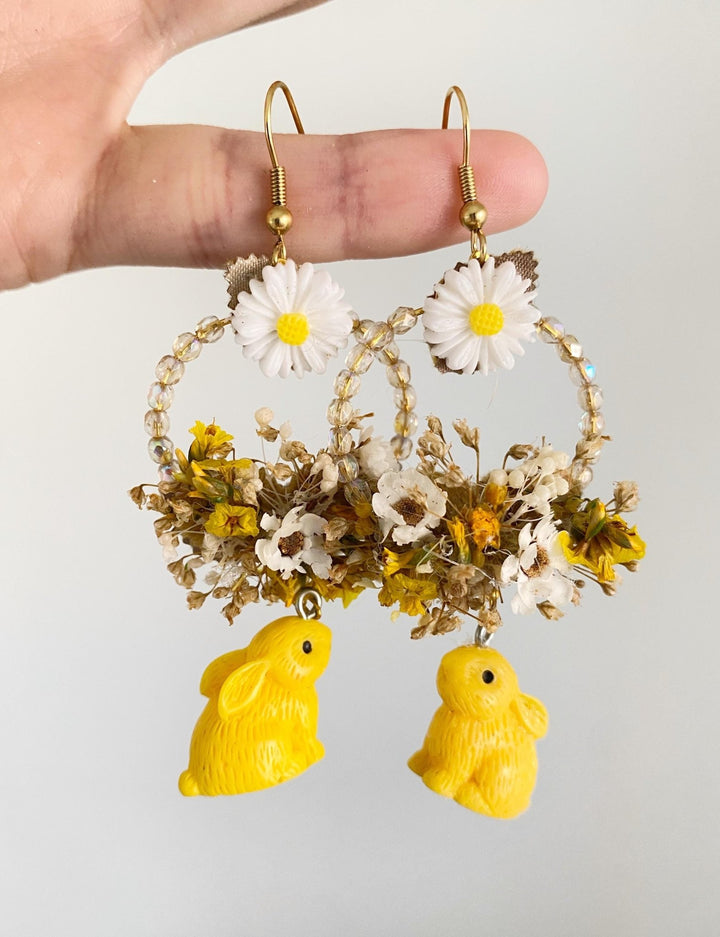 Bunny Flower Circle Earrings: Handmade Cottagecore Jewelry – handmade floral hair accessory by magaela