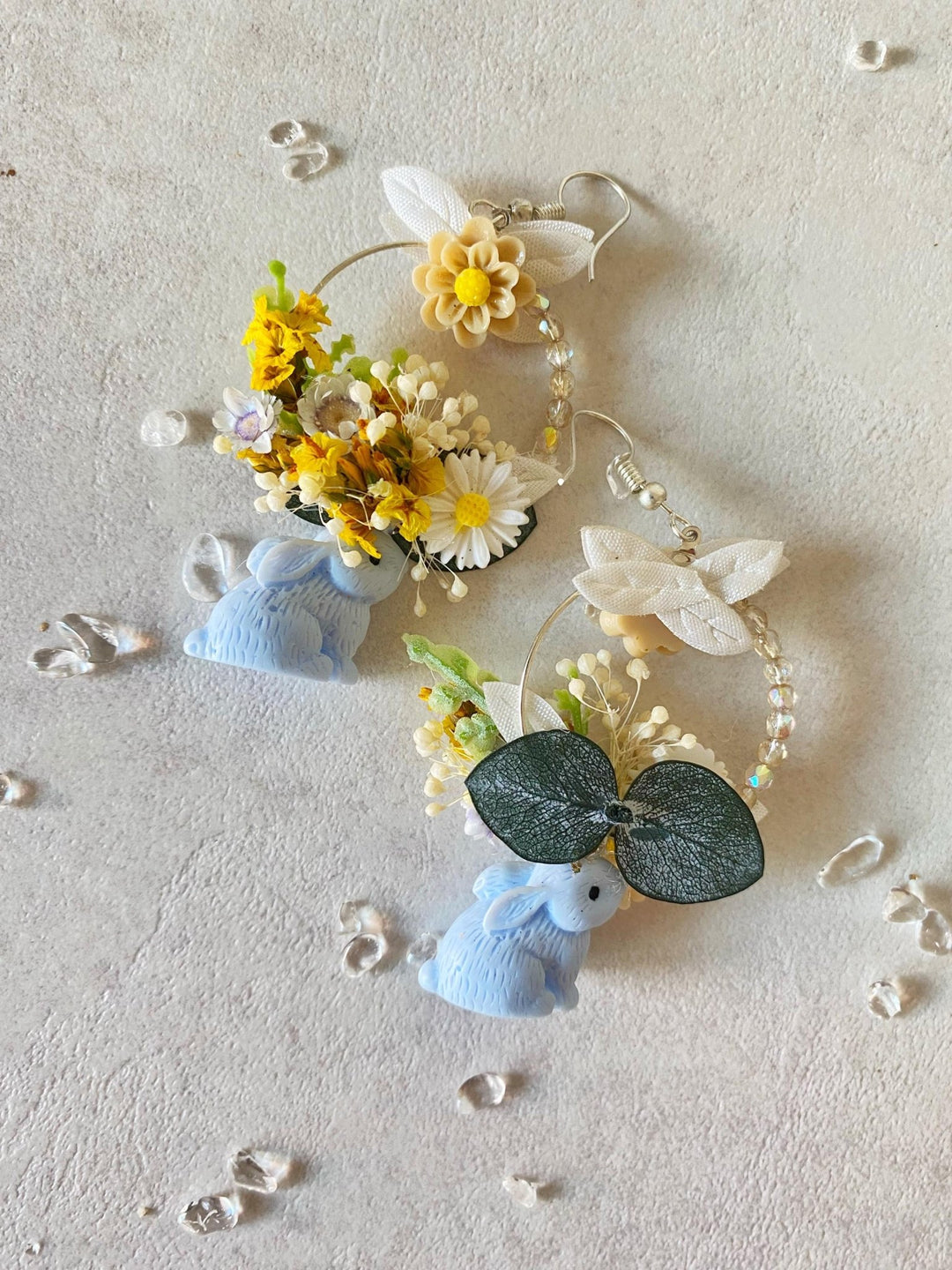 Bunny Flower Circle Earrings: Handmade Cottagecore Jewelry – handmade floral hair accessory by magaela
