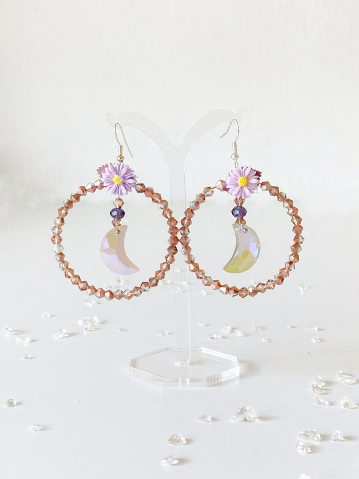 Pale Purple Moon Earrings: Beaded Cottagecore Jewelry – handmade floral hair accessory by magaela