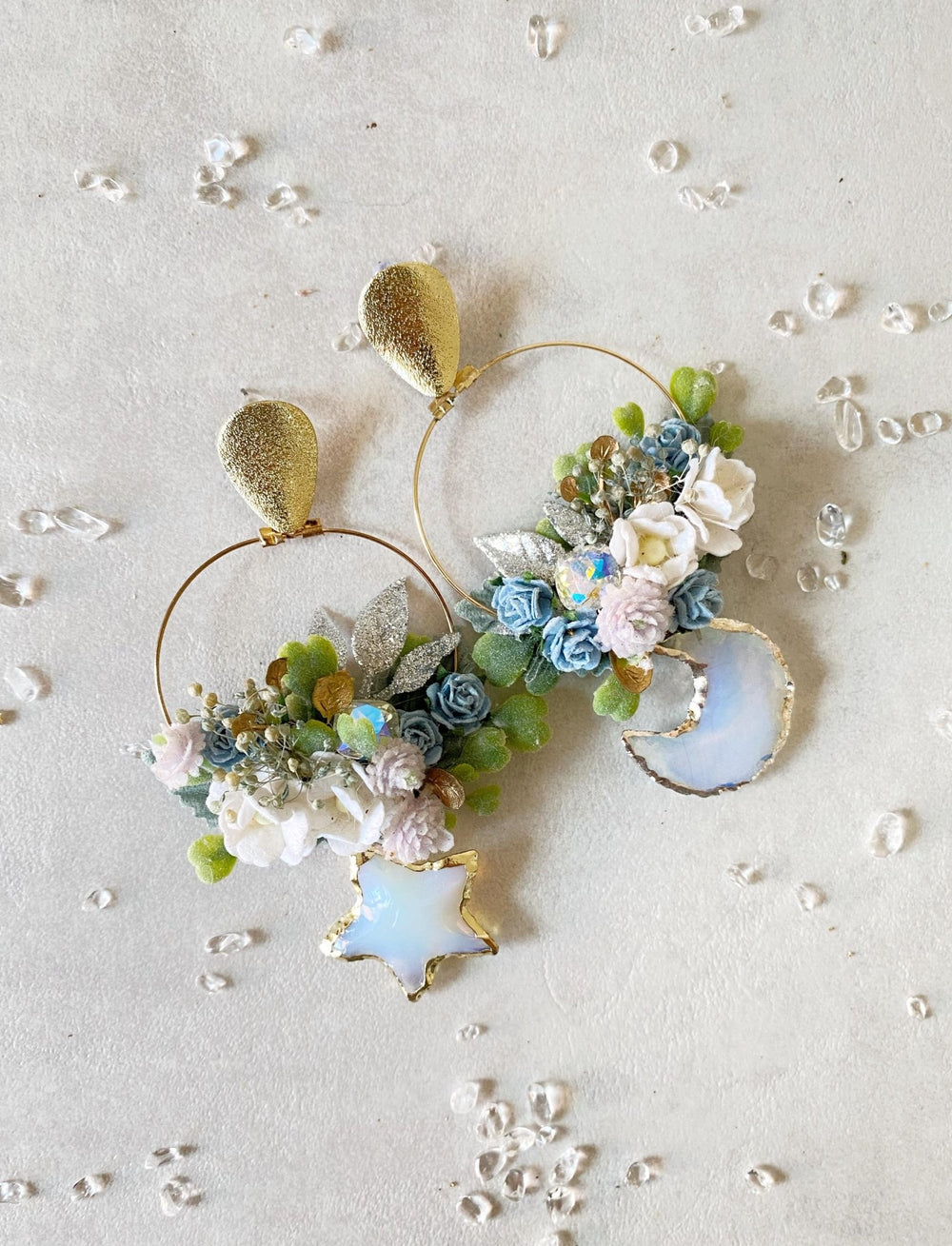 Moonstone Flower Earrings: Cottagecore Wicca Jewelry – handmade floral hair accessory by magaela